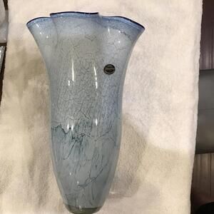 Josefina Krosno Poland Vase With Label, No Chips Hankerchief Ruffled Large‎